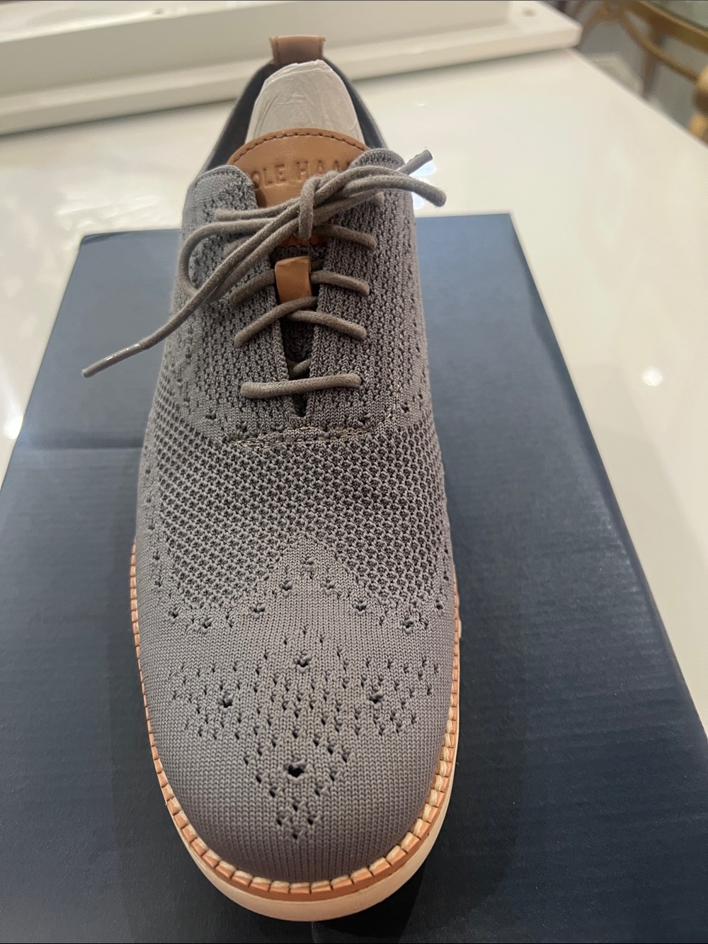 NIB Cole Haan Gray Knit Wingtip Derby with Tan Trim